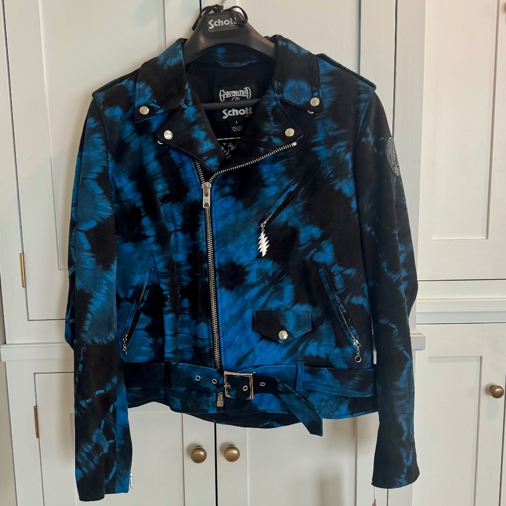 Schott NYC x Grateful Dead Perfecto Ice Blue Men's Motorcycle Jacket NWT